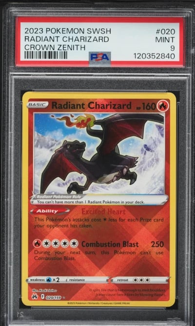 2023 Pokemon Sword & Shield Crown Zenith Holo Radiant Charizard #20 PSA 9 MINT