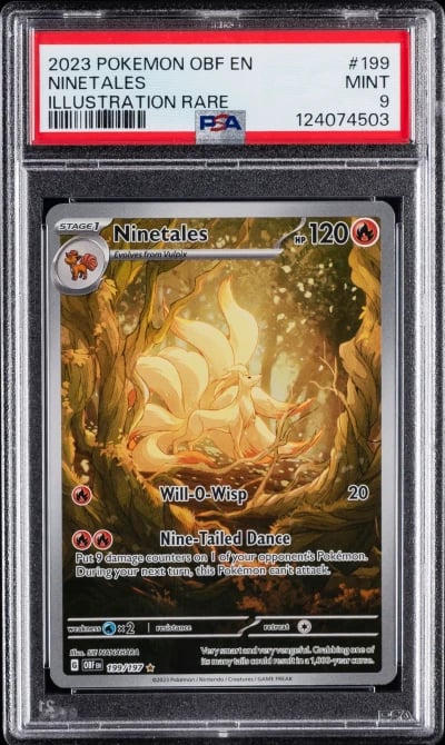 2023 POKEMON OBF EN-OBSIDIAN FLAMES ILLUSTRATION RARE #199 NINETALES PSA 9