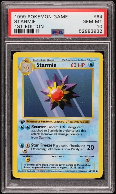 1999 Pokemon Base Set Shadowless 1st Edition Starmie #64 PSA 10 GEM MINT