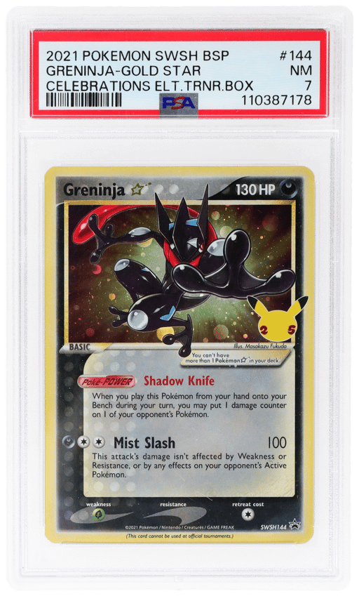 2021 Pokemon Sword and Shield Black Star Celebrations Elite Trainer Box Greninja Gold Star #SWSH144 PSA 7