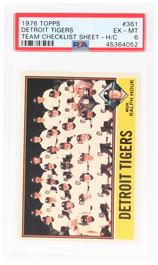 1976 Topps Team Checklist Sheet Hand Cut Detroit Tigers #361 PSA 6