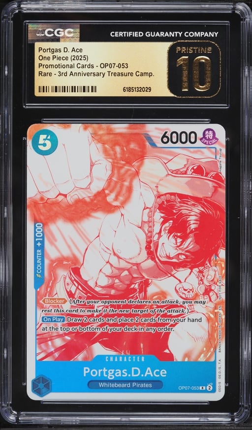 2025 One Piece Promo 3rd Anniversary Treasure Camp. Portgas D. Ace #OP07-053 CGC 10 PRISTINE