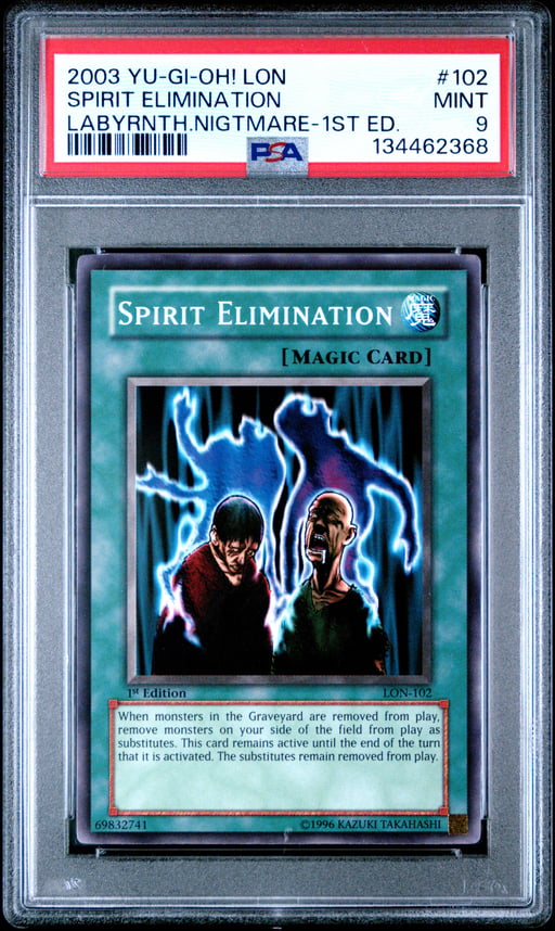2003 YU-GI-OH! LON-LABYRINTH OF NIGHTMARE 102 SPIRIT ELIMINATION 1ST EDITION PSA 9