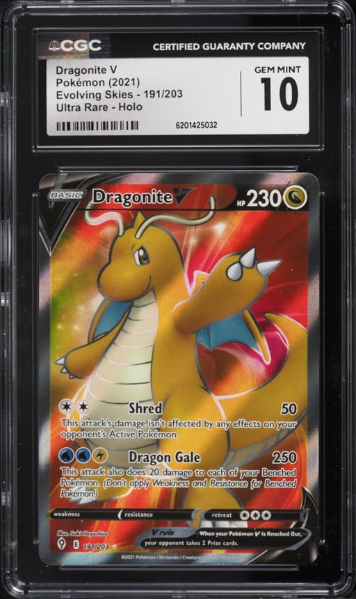 2021 Pokemon Sword & Shield Evolving Skies Full Art Dragonite V #191 CGC 10 GEM MINT