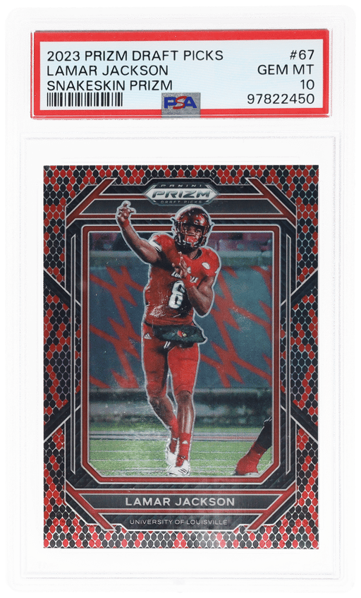 2023 Panini Prizm Draft Picks Prizms Snakeskin Lamar Jackson #67 PSA 10