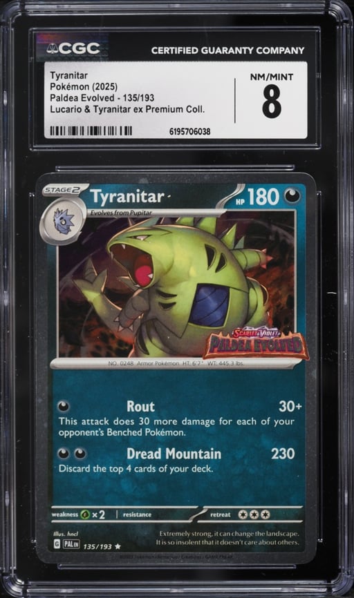 2025 Pokemon Scarlet & Violet Paldea Evolved Premium Collection Tyranitar #135 CGC 8 NM-MT