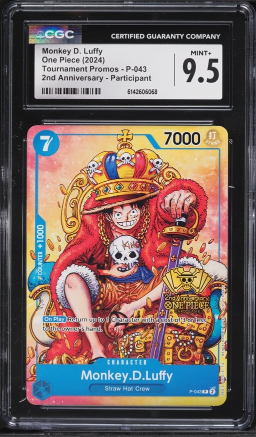 2024 One Piece Tournament Promo 2nd Anniversary Alt Art Monkey D. Luffy #P-043 CGC 9.5 MINT+