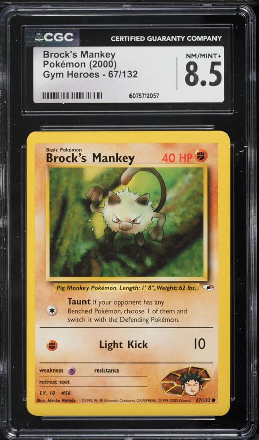 2000 Pokemon Gym Heroes Brock's Mankey #67 CGC 8.5 NM-MT+