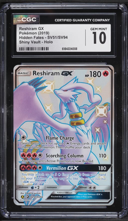 2019 Pokemon Sun & Moon Hidden Fates Full Art Reshiram GX #SV51 CGC 10 GEM MINT