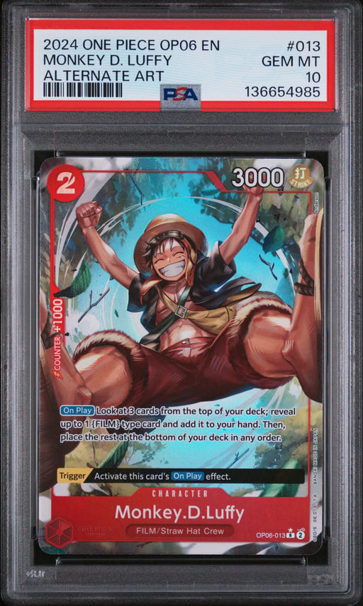 2024 ONE PIECE OP06-WINGS OF THE CAPTAIN 013 MONKEY D. LUFFY ALTERNATE ART PSA 10
