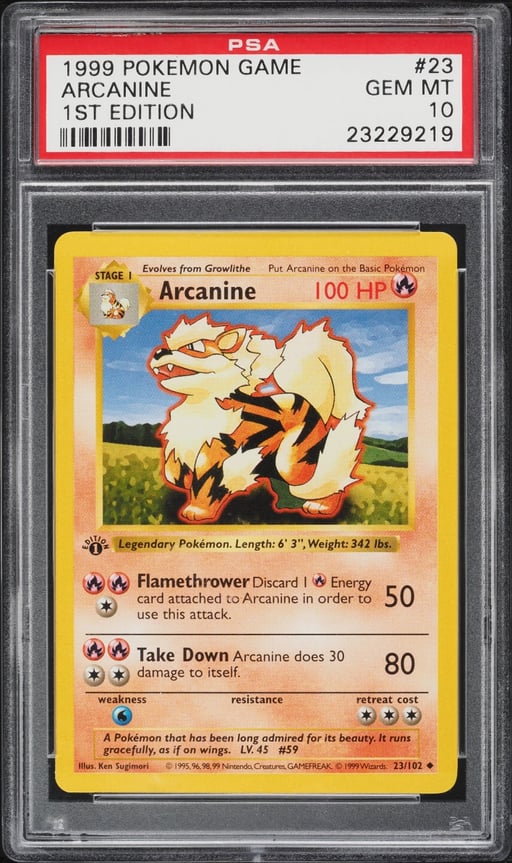 1999 Pokemon Base Set Shadowless 1st Edition Arcanine #23 PSA 10 GEM MINT