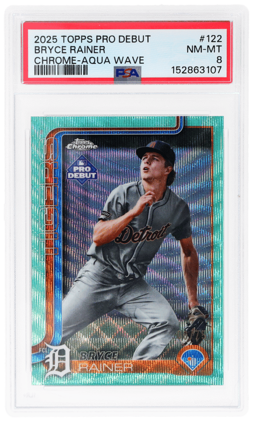 2025 Topps Pro Debut Chrome Aqua Wave Bryce Rainer #PDC122 8/75 PSA 8