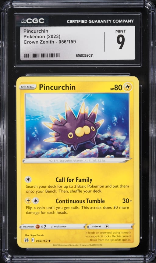 2023 Pokemon Sword & Shield Crown Zenith Pincurchin #056 CGC 9 MINT