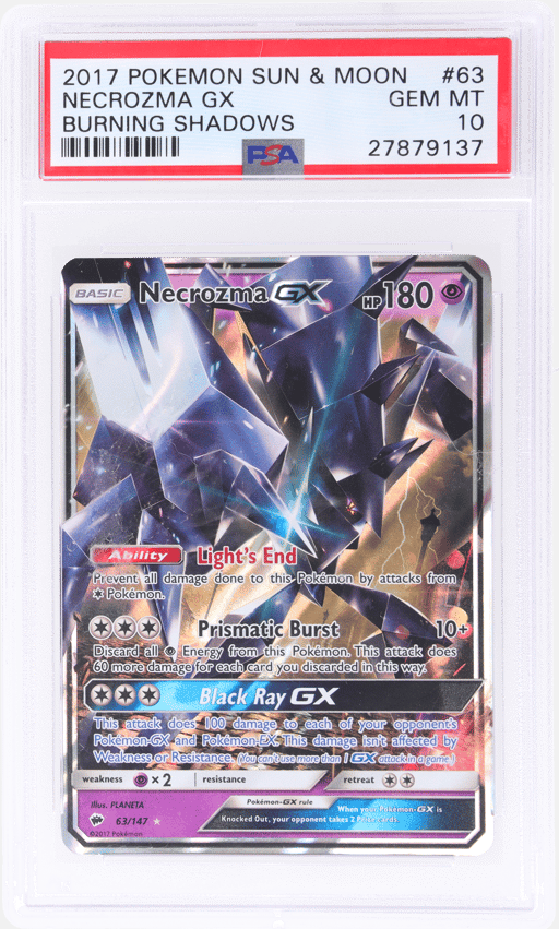 2017 Pokemon Sun and Moon Burning Shadows Necrozma Gx #63 PSA 10