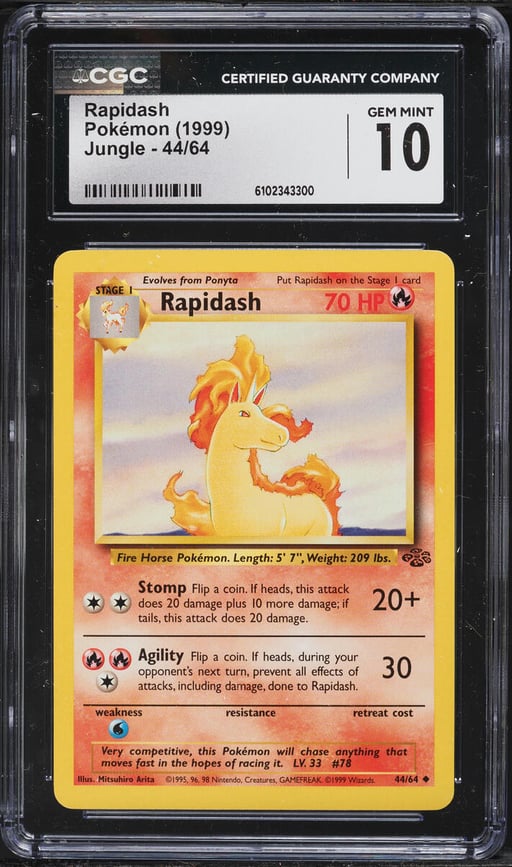 1999 Pokemon Jungle Rapidash #44 CGC 10 GEM MINT