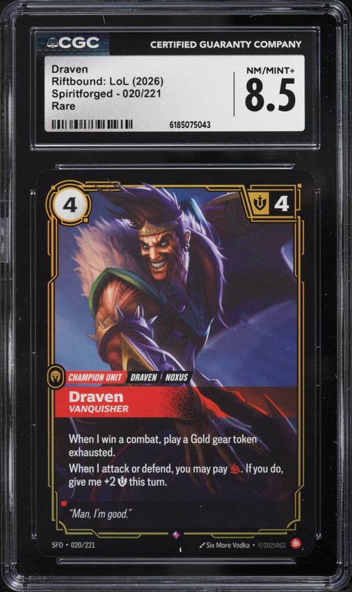 2026 Riftbound League Of Legends LOL Spiritforged Draven #020 CGC 8.5 NM-MT+