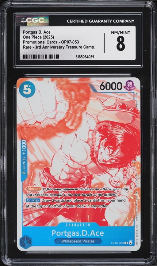 2025 One Piece Promo 3rd Anniversary Treasure Campaign Portgas D. Ace #OP07-053 CGC 8 NM-MT