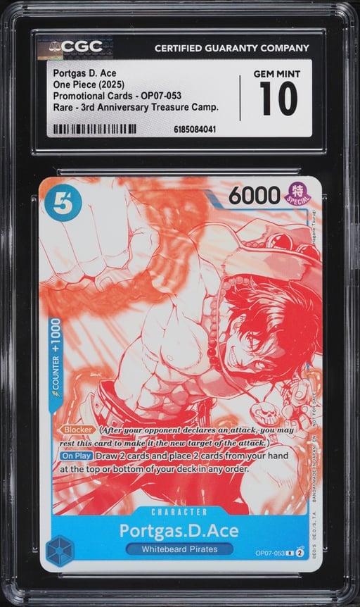 2025 One Piece Promo 3rd Anniversary Treasure Campaign Portgas D. Ace #OP07-053 CGC 10 GEM MINT