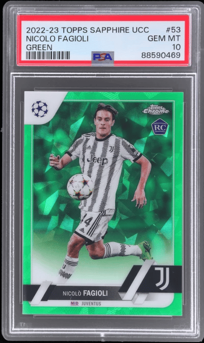2022 Topps Chrome Sapphire UEFA Club Competitions Green Sapphire Nicolo Fagioli #53 29/70 PSA 10