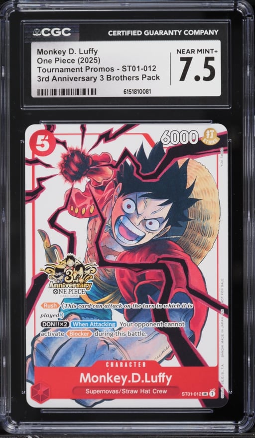2025 One Piece Promo 3rd Anniversary 3 Brothers Monkey D. Luffy #ST01-012 CGC 7.5 NRMT+