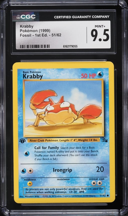1999 Pokemon Fossil 1st Edition Krabby #51 CGC 9.5 MINT+