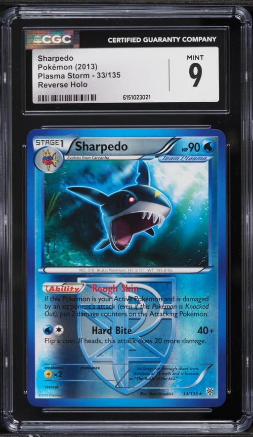 2013 Pokemon Black & White Plasma Storm Reverse Holo Sharpedo #33 CGC 9 MINT