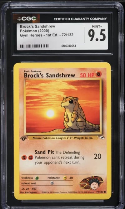 2000 Pokemon Gym Heroes 1st Edition Brock's Sandshrew #72 CGC 9.5 MINT+