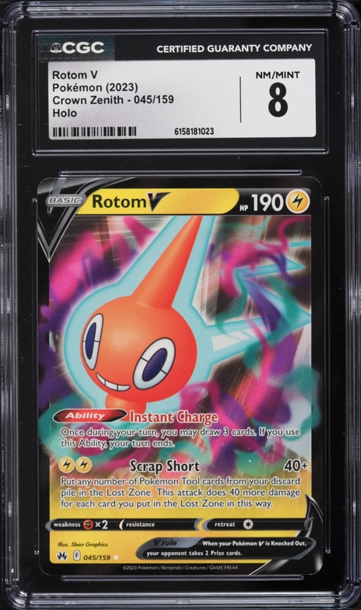 2023 Pokemon Sword & Shield Crown Zenith Holo Rotom V #45 CGC 8 NM-MT
