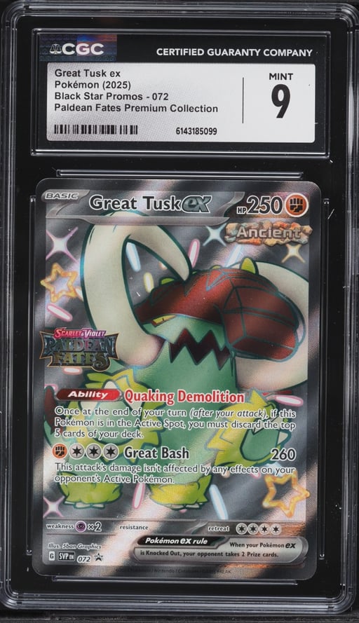2025 Pokemon Scarlet & Violet Promo Paldean Fates Premium Full Art Great Tusk EX #72 CGC 9 MINT