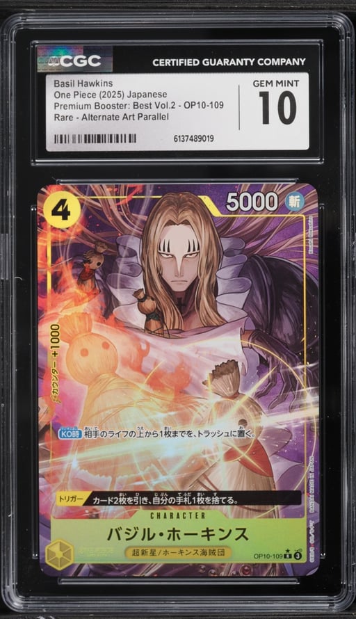 2025 One Piece Japanese Premium Booster Best Vol. 2 Alt Art Basil Hawkins #OP10-109 CGC 10 GEM