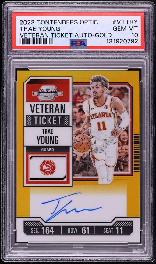 2023 Panini Contenders Optic Veteran Gold Trae Young AUTO /10 #VT-TRY PSA 10 GEM MINT