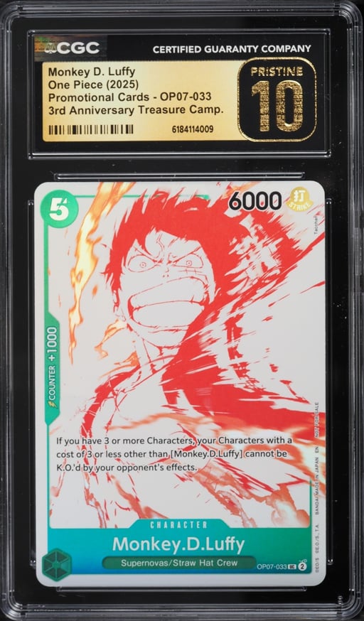 2025 One Piece Promo 3rd Anniversary Treasure Campaign Monkey D Luffy #OP07-033 CGC 10 PRISTINE