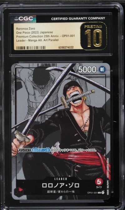 2022 One Piece Japanese Premium 25th Anniversary Alt Art Roronoa Zoro #OP01-001 CGC 10 PRISTINE