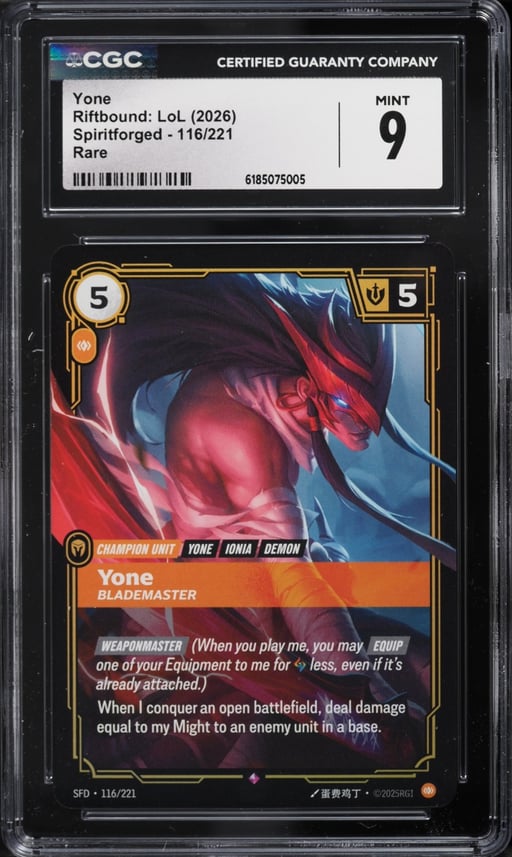2026 Riftbound League Of Legends LoL Spiritforged Yone #116 CGC 9 MINT
