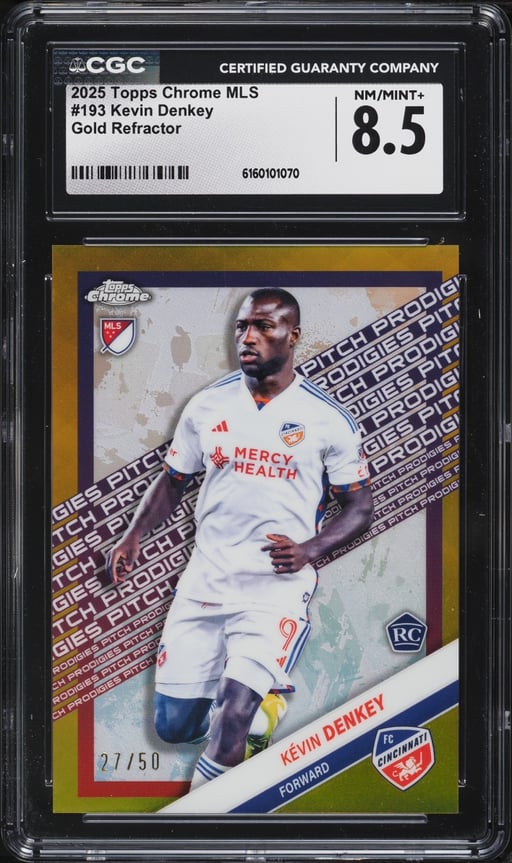 2025 Topps Chrome MLS Gold Refractor Kevin Denkey ROOKIE /50 #193 CGC 8.5 NM-MT+
