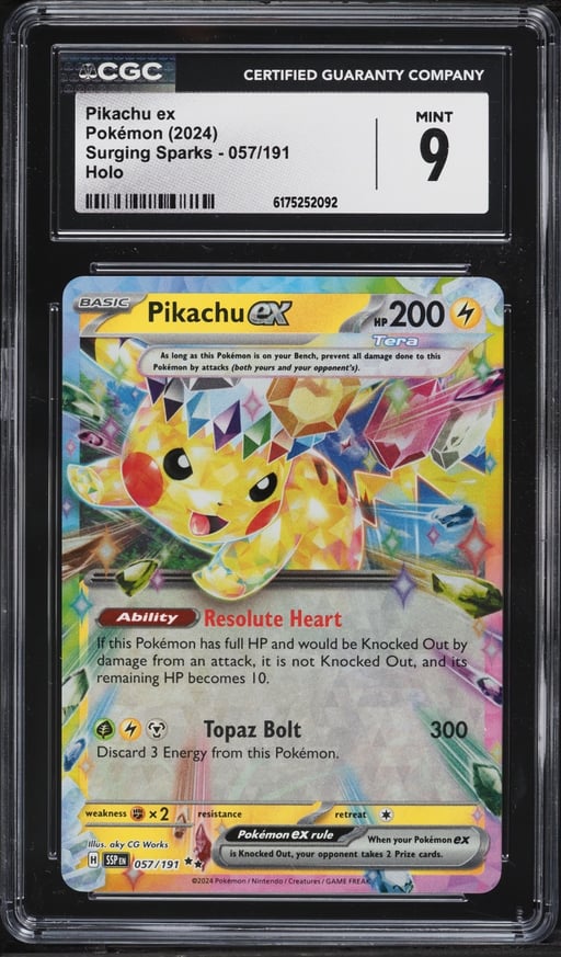 2024 Pokemon Scarlet & Violet Surging Sparks Holo Pikachu EX #57 CGC 9 MINT
