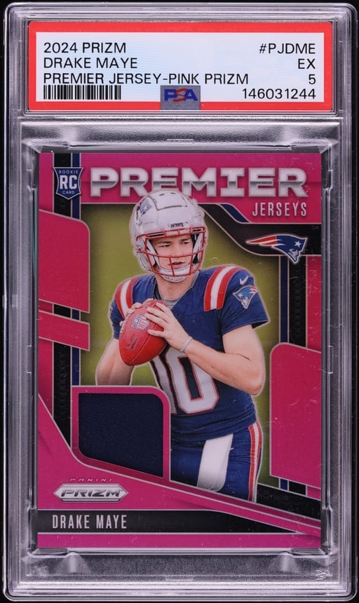 2024 Panini Prizm Premier Jerseys Pink Drake Maye ROOKIE PATCH #PJDME PSA 5 EX