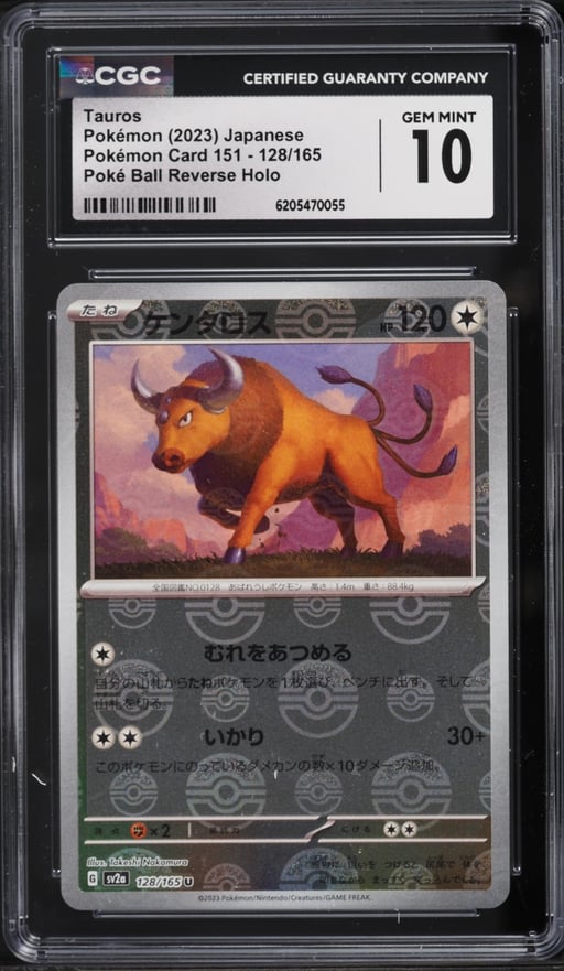 2023 Pokemon Japanese Card 151 Poke Ball Reverse Holo Tauros #128 CGC 10 GEM MINT