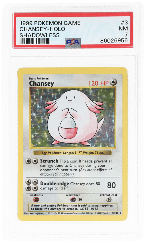 1999 Pokemon Base Set Holo Shadowless Chansey #3 PSA 7