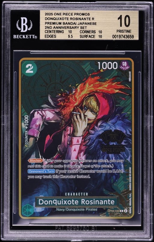 2025 One Piece Promo 2nd Anniversary Set Donquixote Rosinante #OP05-030 BGS 10 PRISTINE