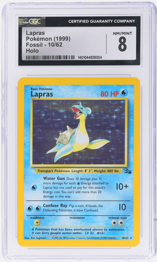 1999 Pokemon Fossil Holo Lapras #10 CGC 8