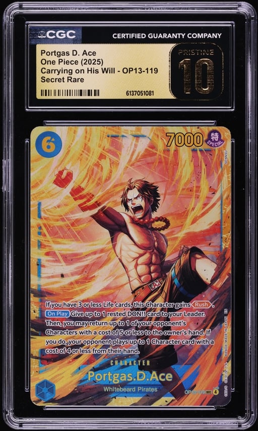 2025 One Piece Carrying On His Will SEC Portgas D. Ace #OP13-119 CGC 10 PRISTINE