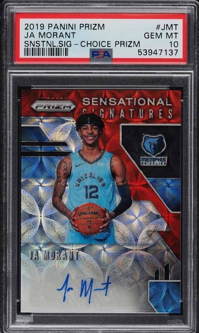 2019 Panini Prizm Sensational Choice Prizm Ja Morant ROOKIE AUTO #SS-JMT PSA 10