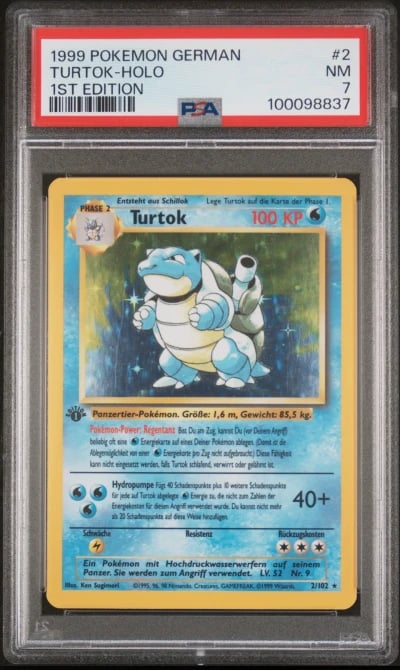 1999 POKEMON GERMAN 1ST ED #2 TURTOK-HOLO PSA 7