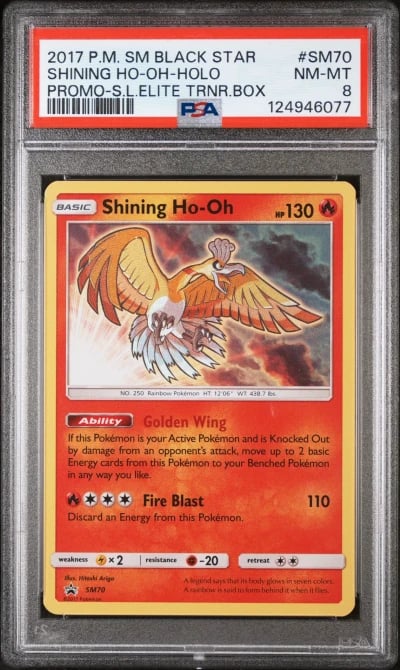2017 POKEMON SM BLACK STAR PROMO #SM70 SHINING HO-OH-HOLO PSA 8