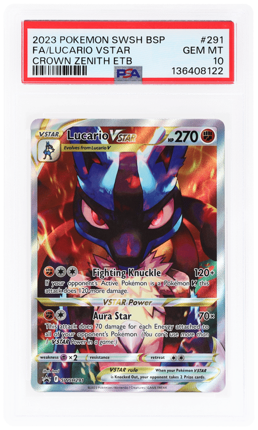 2023 Pokemon Sword and Shield Black Star Promo Crown Zenith Elite Trainer Box Lucario Vstar #291 PSA 10