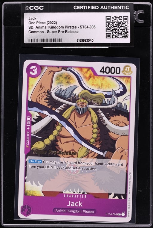 2022 One Piece SD: Animal Kingdom Pirates Super Pre-Release Jack #ST04-008 CGC AUTH