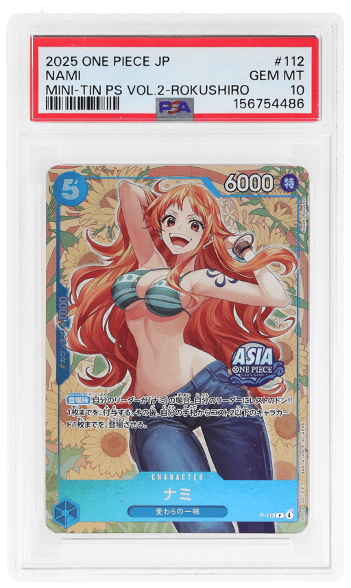 2025 One Piece Card Game Promos Mini Tin Pack Set Volume 2 Japanese Koushi Rokushiro Nami #P112 PSA 10