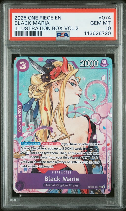 2025 ONE PIECE PROMOS 074 BLACK MARIA ILLUSTRATION BOX VOL.2 PSA 10