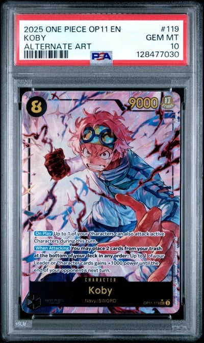 2025 ONE PIECE OP11-A FIST OF DIVINE SPEED 119 KOBY ALTERNATE ART PSA 10